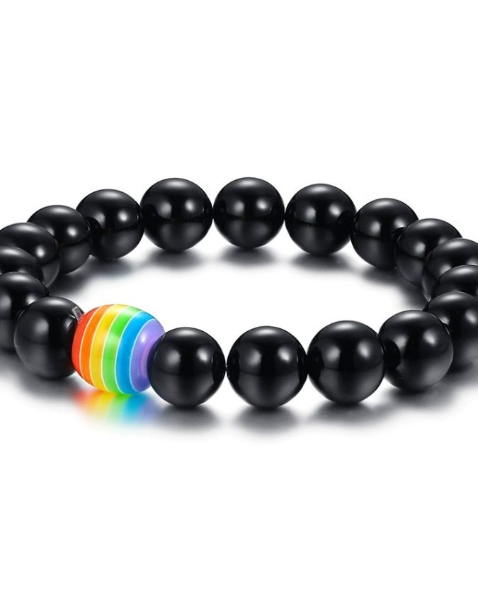 Vibrant Pride Spectrum: Handcrafted LGBT Bracelet with Natural Stone Beads