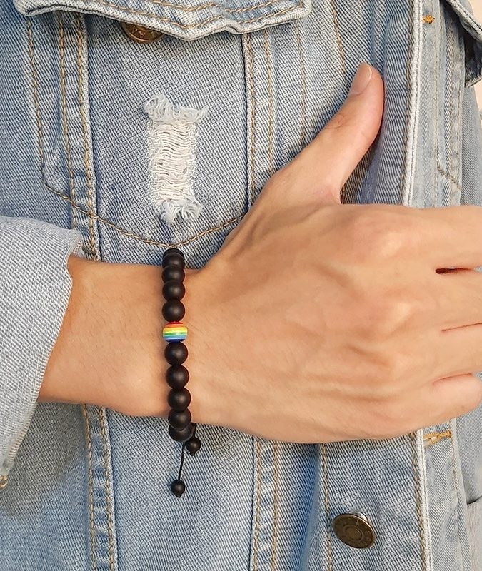 Vibrant Pride Spectrum: Handcrafted LGBT Bracelet with Natural Stone Beads - Image 4