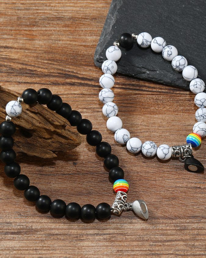 Rainbow Beaded Heart Magnet Couples Bracelets - Image 3