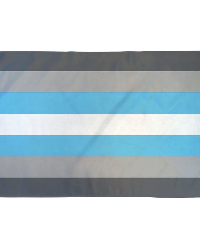 Demiboy Pride Flag with blue, white, and gray stripes representing partial masculinity and non-binary identity