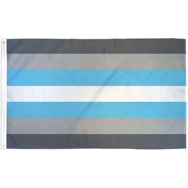 Demiboy Pride Flag with blue, white, and gray stripes representing partial masculinity and non-binary identity