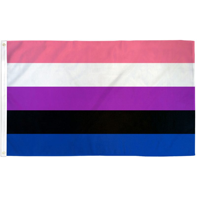 Genderfluid Pride Flag with pink, purple, blue, white, and green stripes representing dynamic identity shifts