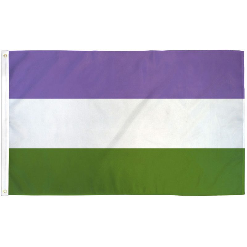 Genderqueer Pride Flag designed by Marilyn Roxie: Lavender (androgyne), White (neutrality), Chartreuse (non-binary identities)