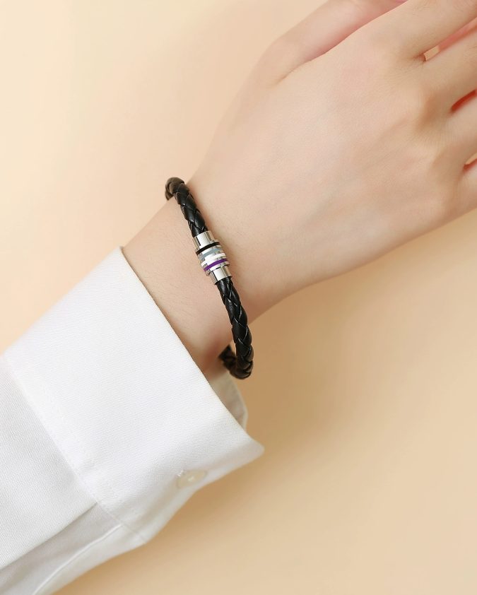 Asexual Pride Leather Rope Bracelet - Image 3