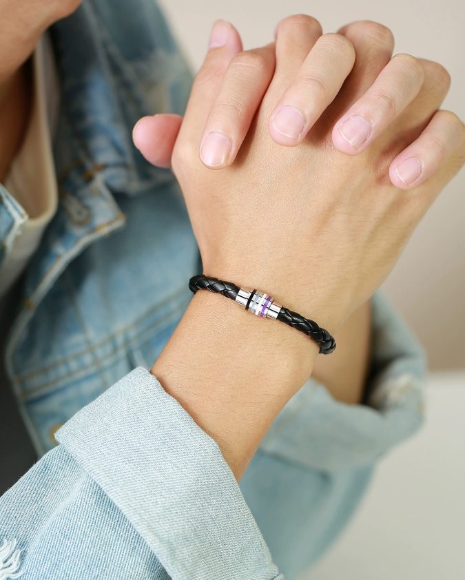 Asexual Pride Leather Rope Bracelet - Image 4