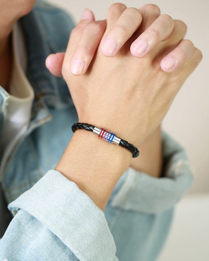 Bisexual Pride Leather Rope Bracelet - Image 3