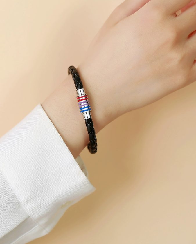 Bisexual Pride Leather Rope Bracelet - Image 4
