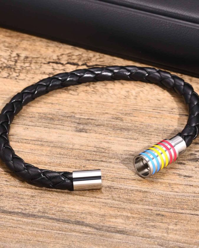 Pansexual Pride Leather Rope Bracelet - Image 3