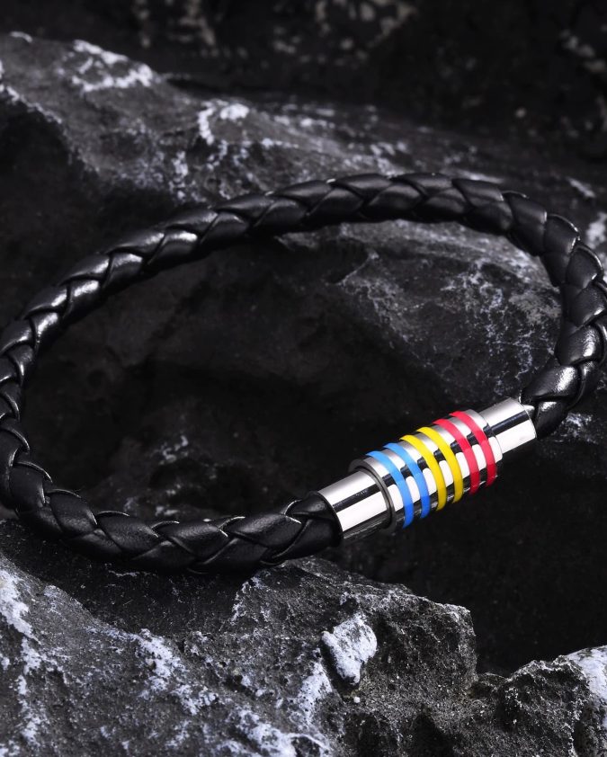 Pansexual Pride Leather Rope Bracelet - Image 2