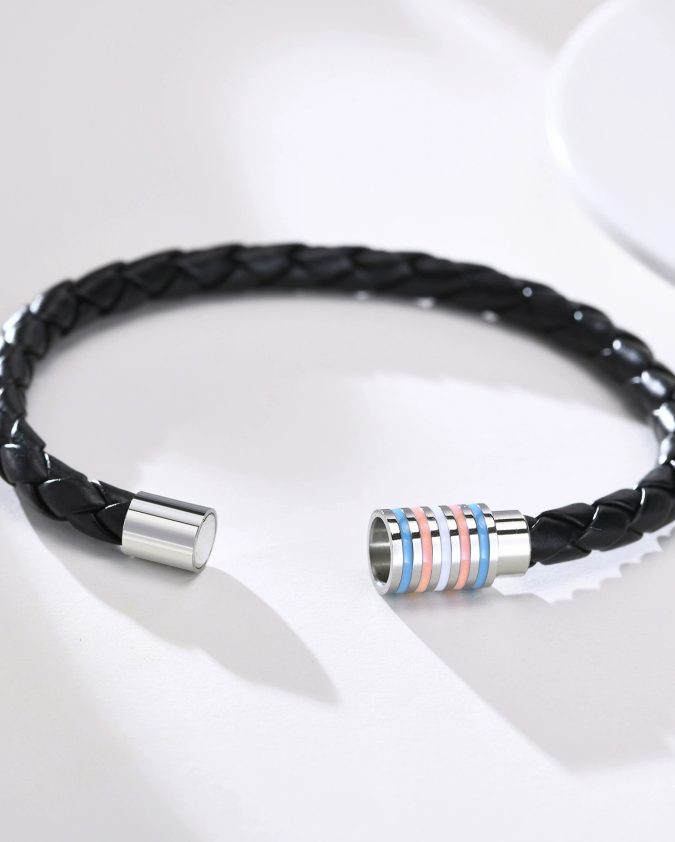 Transgender Pride Leather Rope Bracelet - Image 2