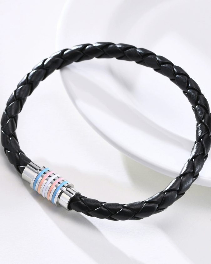 Transgender Pride Leather Rope Bracelet - Image 3