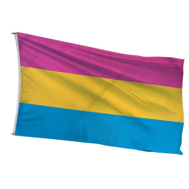 Pansexual flag with gradient heart overlay - embracing all genders in the love spectrum