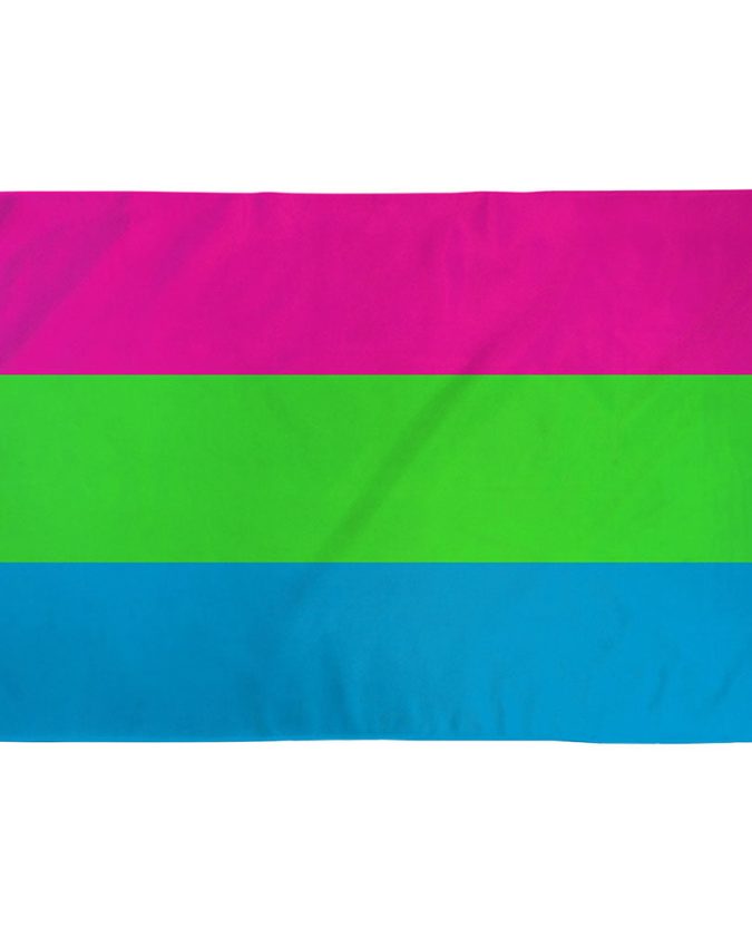 Polysexual Pride Flag with pink, green, and blue stripes representing attraction to multiple genders (not all) by designer Samlin