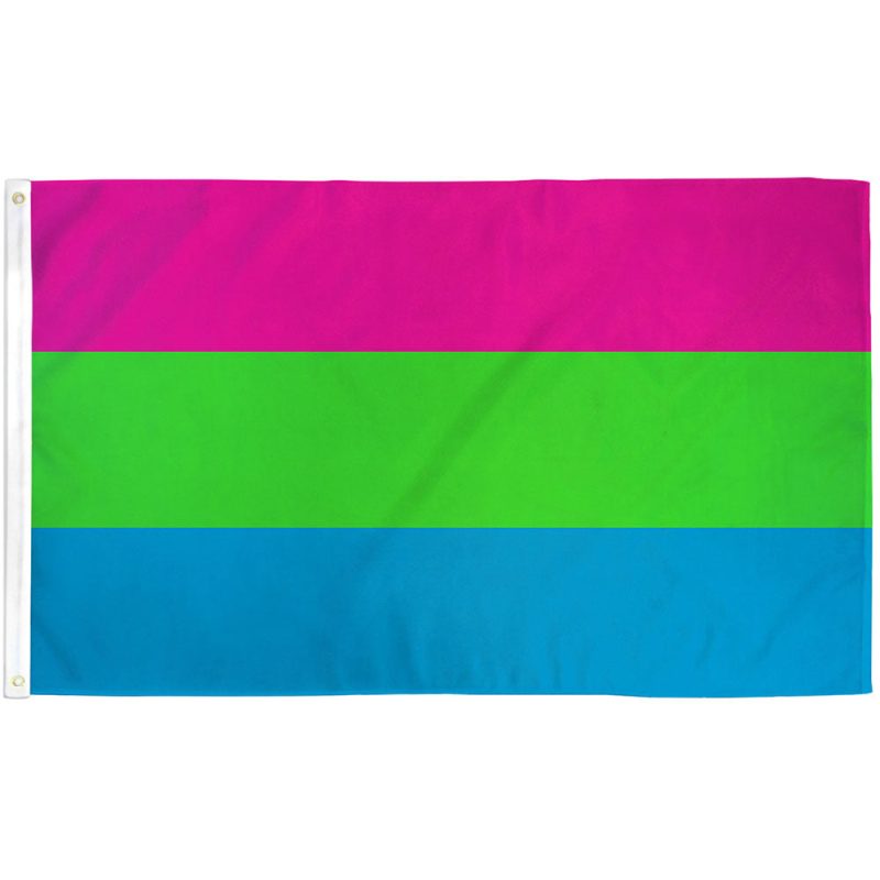 Polysexual Pride Flag with pink, green, and blue stripes representing attraction to multiple genders (not all) by designer Samlin