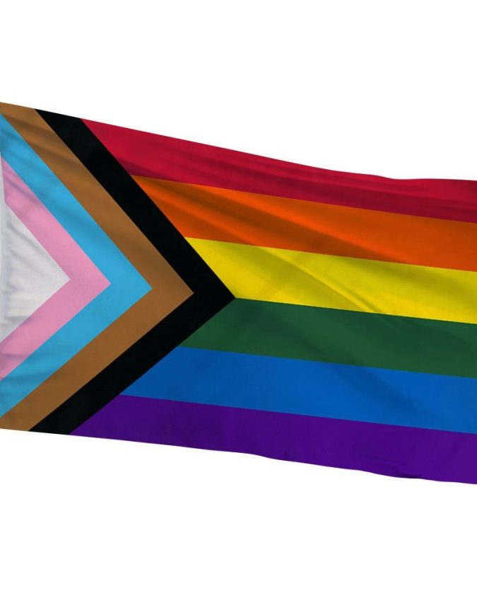 Intersectional Progress Flag with arrow chevrons symbolizing marginalized community prioritization