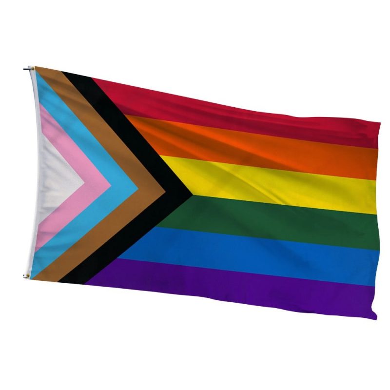 Intersectional Progress Flag with arrow chevrons symbolizing marginalized community prioritization