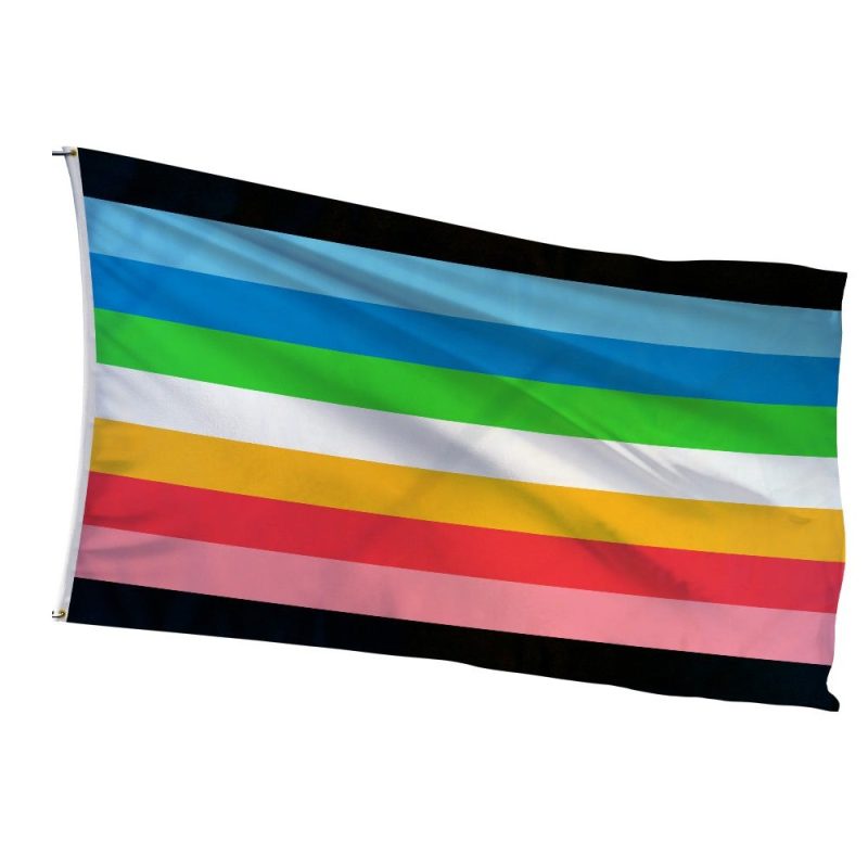 Queer Pride Flag with shattered chains motif - celebrating unapologetic existence beyond societal norms