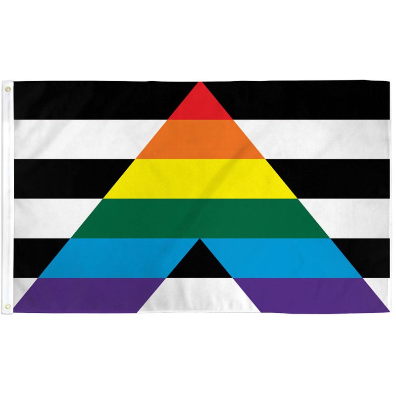 Straight Ally Pride Flag with black/white stripes and rainbow ‘A’, symbolizing LGBTQ+ solidarity