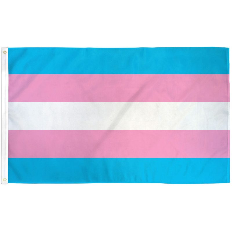 Transgender Pride Flag with light blue, pink, and white stripes designed by Monica Helms (1999)